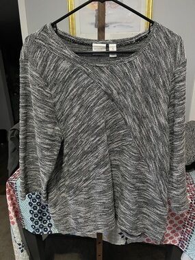 Chicos Hi Knit Black & White Marled Pullover Sweater